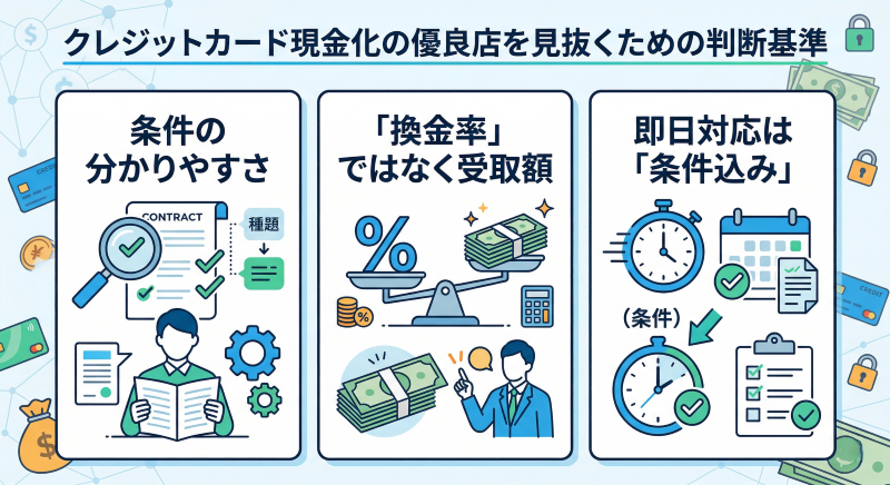 クレジットカード現金化の優良店を見抜く判断基準