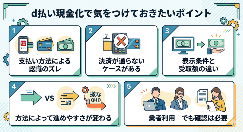 d払い現金化で気を付けたいポイント