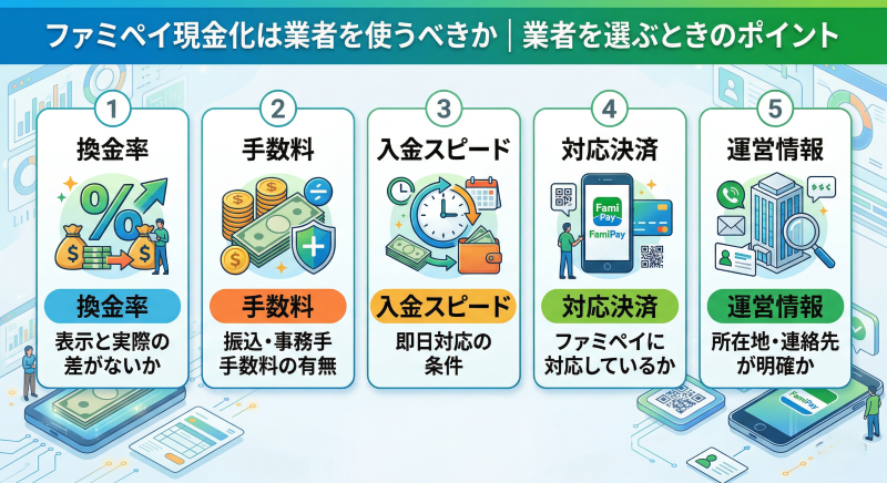 ファミペイ現金化をする業者選び